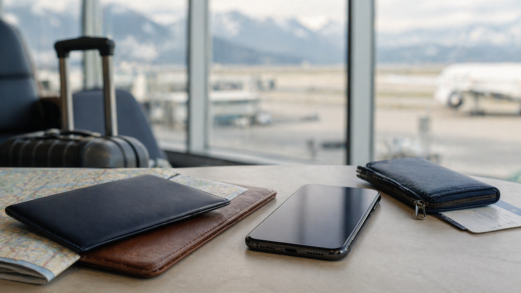 Smartphone et portefeuille de voyage prets pour verifier le roaming en Europe